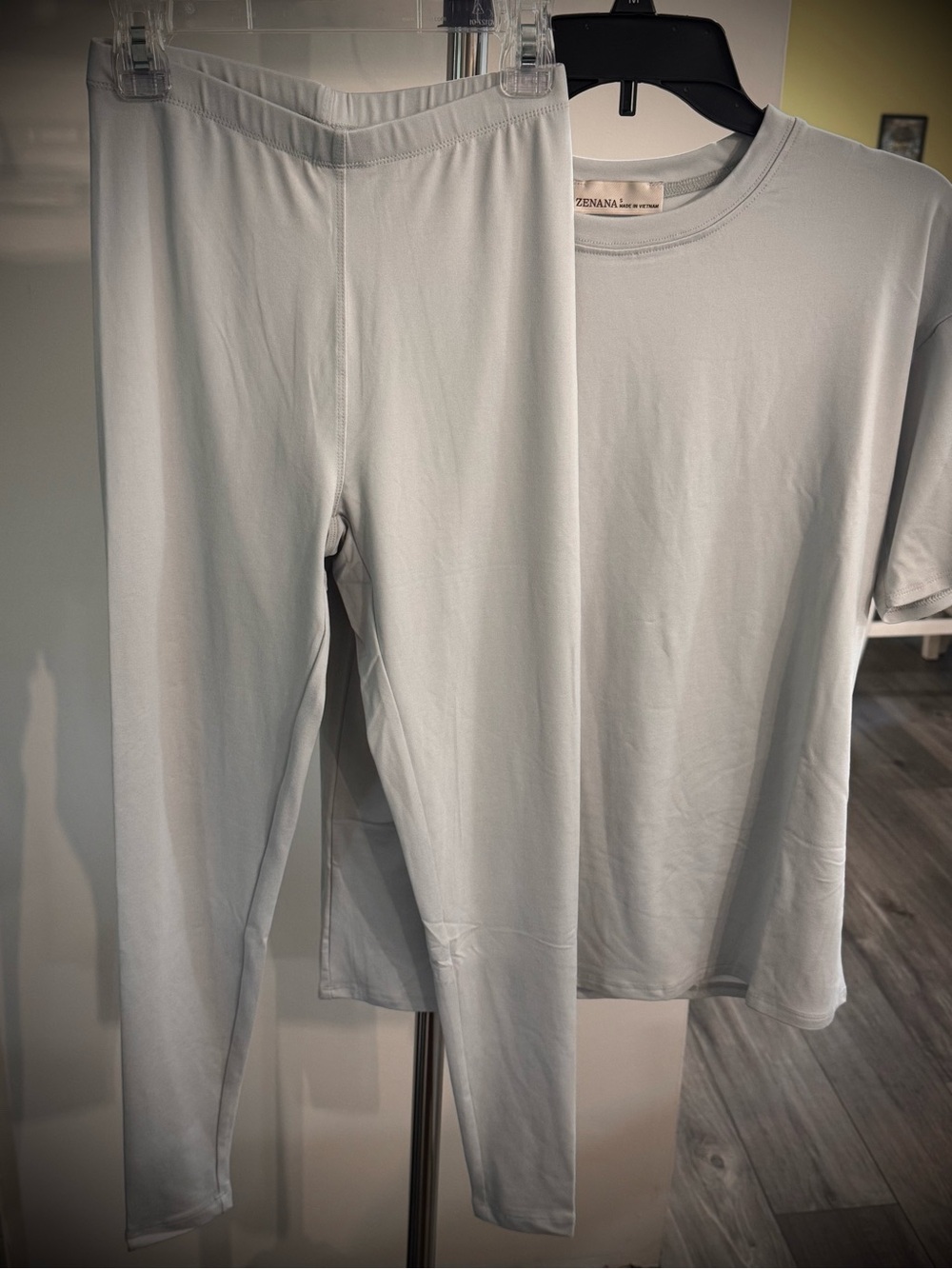 Zenana Outfitters Light Gray Two-Piece Lounge Set - Pants & Tee